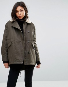 Свободное пальто с воротником из цигейки Parka London Zoe - Зеленый