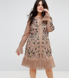 Короткое приталенное платье с декоративной отделкой Frock And Frill Plus - Бежевый