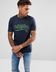 Темно-синяя футболка классического кроя с вышитым логотипом Original Penguin - Темно-синий