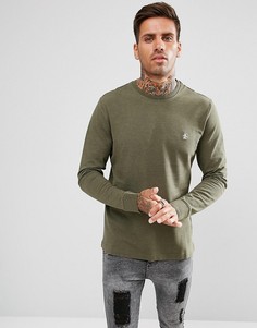 Зеленый меланжевый лонгслив из пике с логотипом Original Penguin - Зеленый
