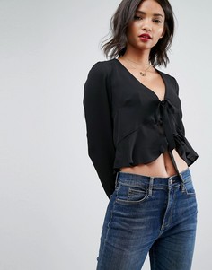 Топ с рюшами и завязкой ASOS - Черный
