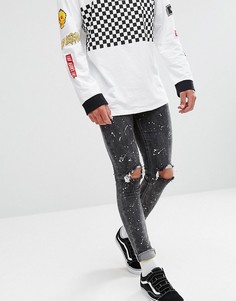 Черные выбеленные джинсы скинни с рваной отделкой и принтом New Look - Черный