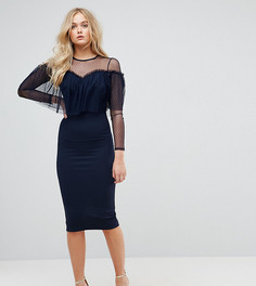 Облегающее платье миди с длинными рукавами и оборкой ASOS TALL - Темно-синий