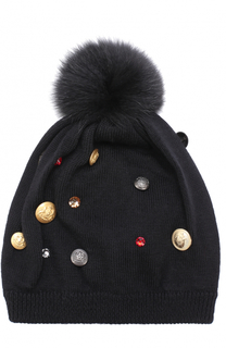 Шерстяная шапка с декором и меховым помпоном Dolce &amp; Gabbana