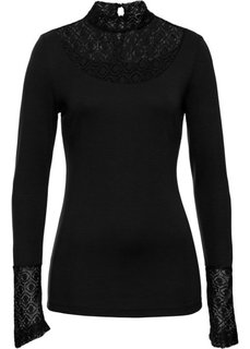 Футболка с кружевной отделкой (черный) Bonprix