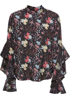 Блузка с воланами (черный в цветочек) Bonprix