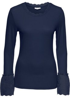 Футболка с длинным рукавом с кружевом (темно-синий) Bonprix