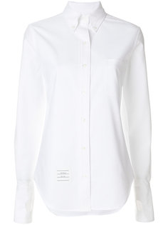 Oversized Long Sleeve Button Down With Thumbholes &amp; French Cuffs In White Pique Thom Browne