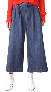 Adam Lippes Cropped Pleat Denim Pants