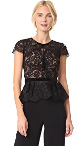 Marchesa Notte Lace Cap Sleeve Top