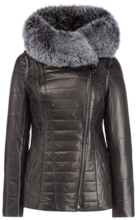 Зимняя кожаная куртка-трансформер с отделкой мехом песца La Reine Blanche