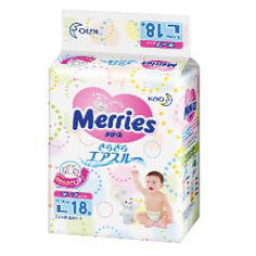 Подгузники для детей Merries, L 9-14 кг, 18 шт.