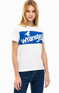 Белая хлопковая футболка с принтом Wrangler