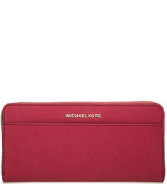 Кожаный кошелек цвета фуксии на молнии Michael Michael Kors