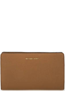 Коричневый клатч из сафьяновой кожи Michael Michael Kors