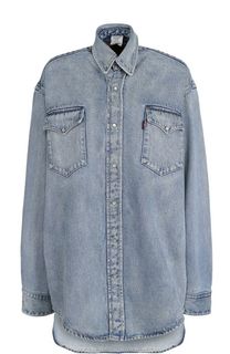 Джинсовая блуза свободного кроя с потертостями Vetements