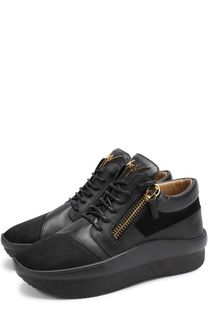 Комбинированные кроссовки Buster Runner на шнуровке с молниями Giuseppe Zanotti Design