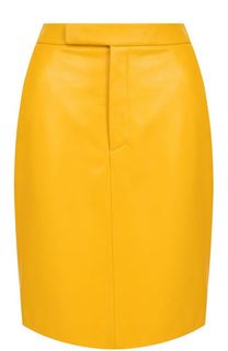 Однотонная кожаная юбка с карманами Ralph Lauren