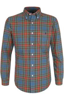 Хлопковая рубашка в клетку с воротником button down Polo Ralph Lauren
