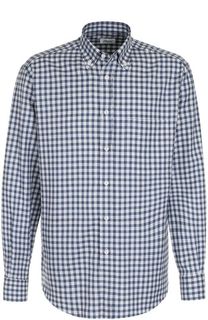 Хлопковая рубашка в клетку с воротником button down Brioni
