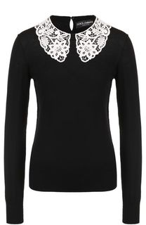 Шерстяной пуловер с контрастным кружевным воротником Dolce &amp; Gabbana