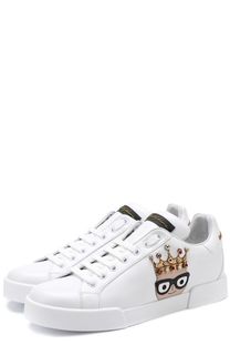 Кожаные кеды Portofino с аппликациями Dolce &amp; Gabbana