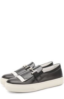 Кожаные слипоны с пряжкой и бахромой Tod’s Tods