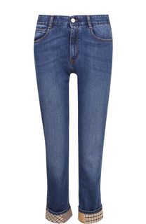 Укороченные джинсы с потертостями и отворотами Stella McCartney