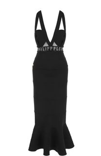 Приталенное платье с юбкой годе и V-образным вырезом Philipp Plein
