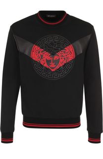 Хлопковый свитшот с кожаной отделкой Versace