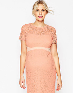 Кружевное платье для беременных с контрастным поясом ASOS Maternity - Розовый