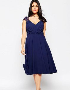 Платье миди с кружевными вставками ASOS CURVE Kate - Темно-синий