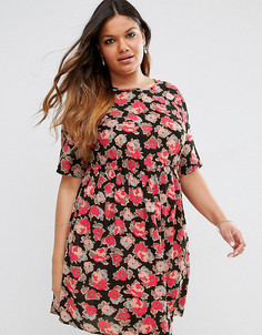 Розовое свободное платье с цветочным принтом ASOS CURVE - Мульти