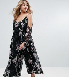 Комбинезон с открытыми плечами и цветочным принтом ASOS CURVE - Мульти