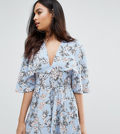 Чайное платье с цветочным принтом и оборками Boohoo - Синий