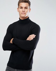 Черный трикотажный джемпер с отворачивающимся воротом Burton Menswear - Черный