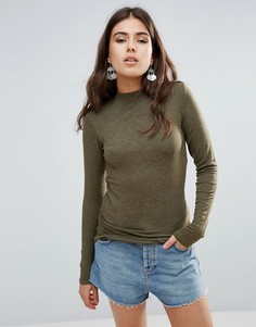 Футболка с длинными рукавами и высоким воротником Pieces Sawanna - Зеленый
