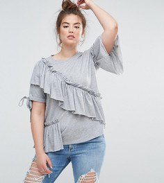 Футболка с оборками и завязками ASOS CURVE - Серый