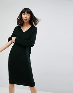Трикотажное платье с драпированным V-образным вырезом и кантом ASOS - Зеленый