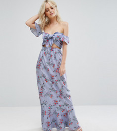 Платье макси с открытыми плечами и завязкой Boohoo Petite - Фиолетовый