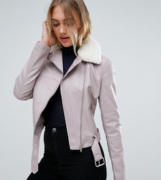 Байкерская куртка из искусственной кожи и меха New Look Tall - Коричневый