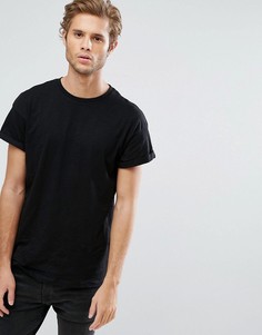 Черная футболка с отворотами на рукавах New Look - Черный
