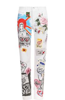 Джинсы прямого кроя с потертостями и декоративной отделкой Dolce &amp; Gabbana