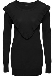 Пуловер с воланом (черный) Bonprix