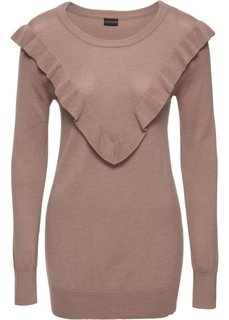Пуловер с воланом (серо-коричневый) Bonprix