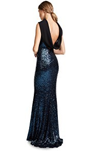 Badgley Mischka Collection Sequin Cowl Loop Back Gown