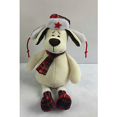 Мягкая игрушка TEDDY "Собака в ушанке  шарфом", 18 см