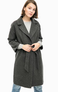 Удлиненное серое пальто с поясом Only