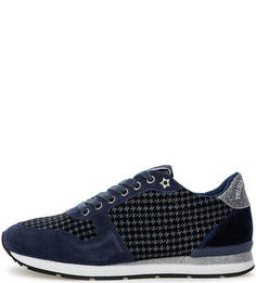 Синие кроссовки из текстиля и замши Trussardi Jeans