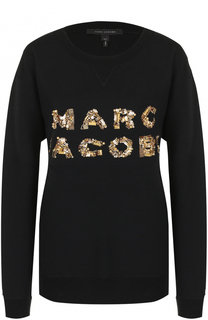 Хлопковый свитшот с контрастной вышивкой пайетками Marc Jacobs